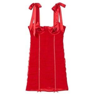 New! Victorias Secret Wicked Open-Cup Bling Ruched Slip Red 31603